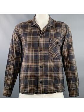 FORM & THREAD Size L Grey Green Yellow Plaid Cotton Linen Long Sleeve Shirt